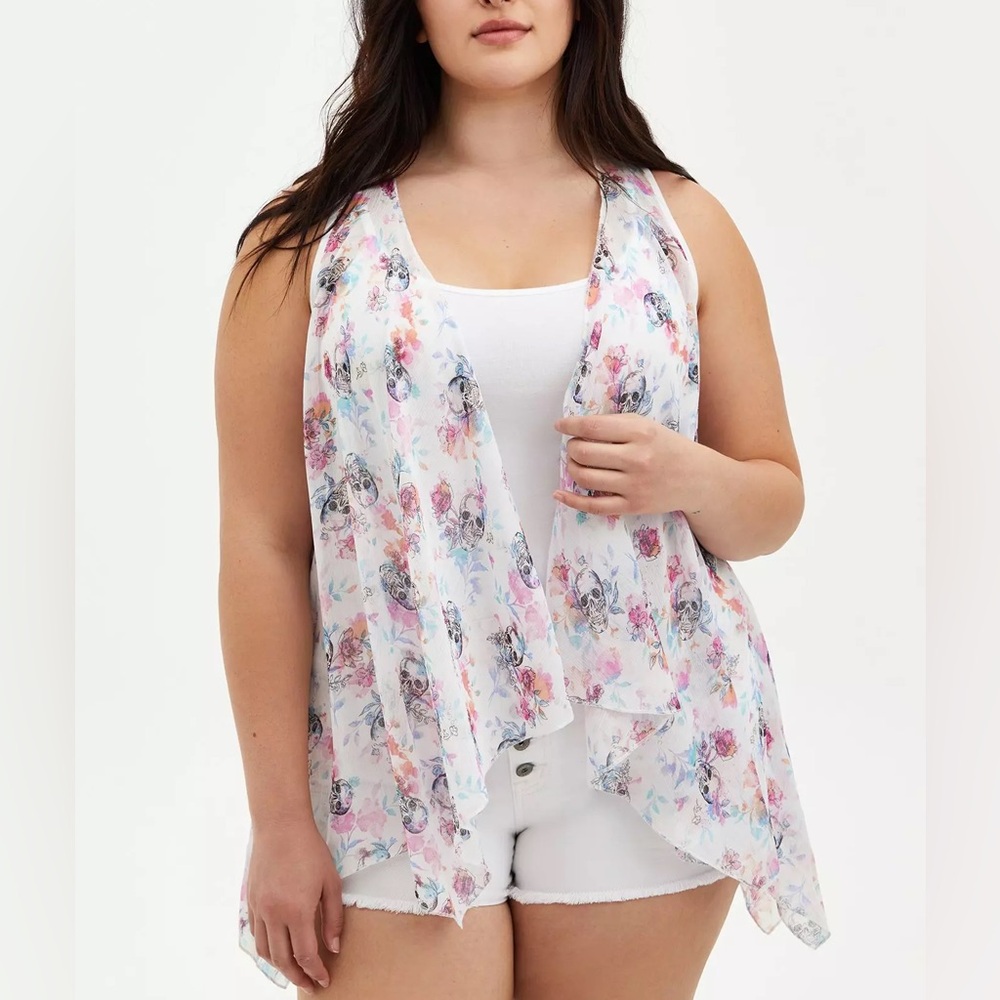 Torrid Floral Skull Lace Chiffon Vest